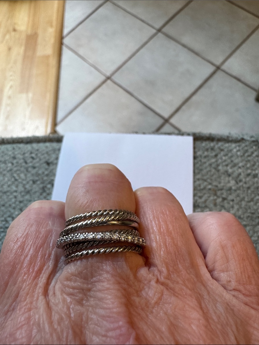 David Yurman Silver Multi-Band Cable Ring with diamonds - Picture 5 of 6